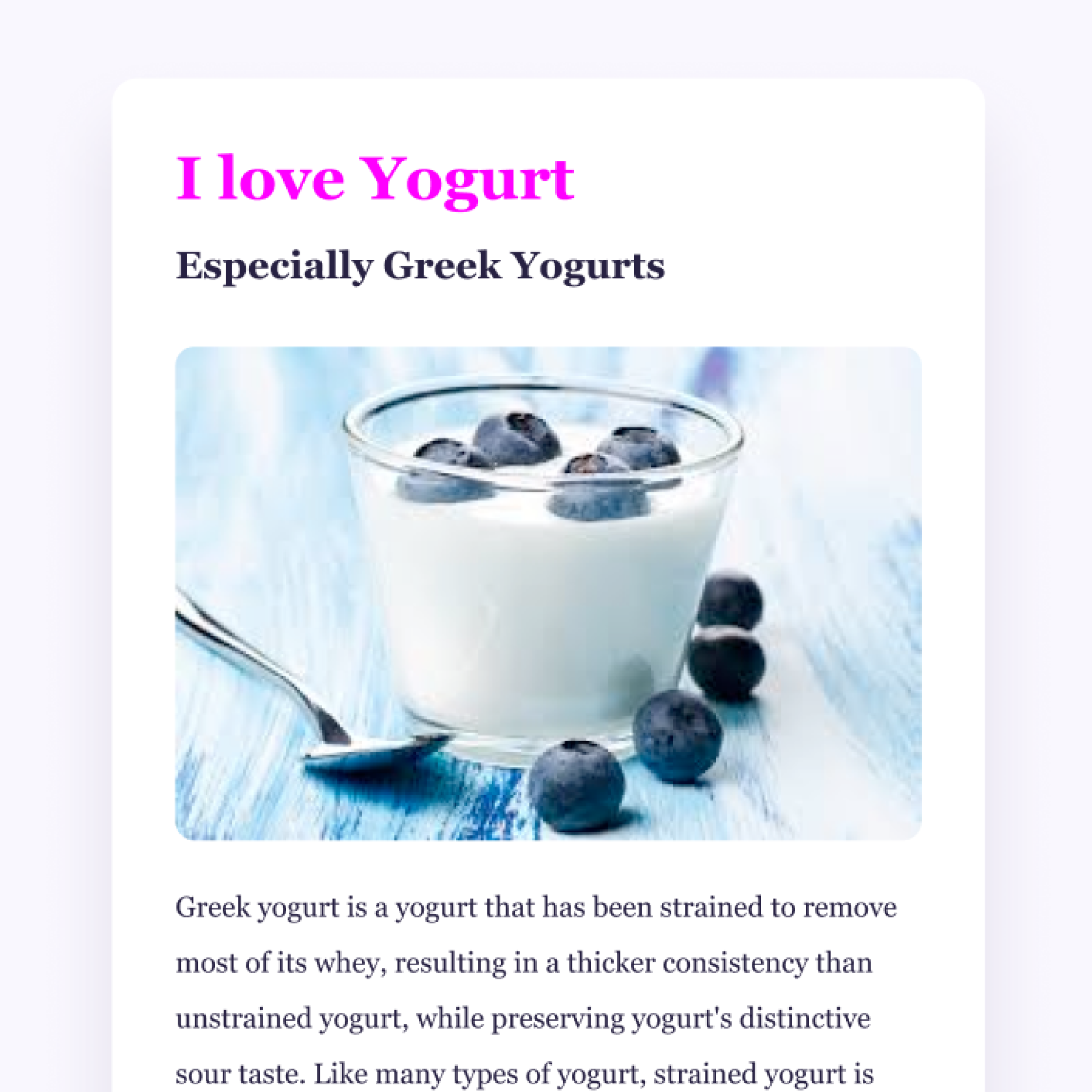 Picture preview of the yogurt app project.